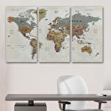 Harita Sepeti Dünya Haritası Son Derece Ayrıntılı Eğitici Okyanuslu Dekoratif Kanvas Tablo 2551
