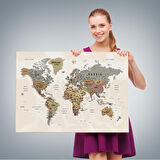 Harita Sepeti Dünya Haritası Son Derece Ayrıntılı Eğitici Okyanuslu Dekoratif Kanvas Tablo 2551