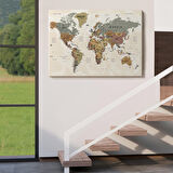 Harita Sepeti Dünya Haritası Son Derece Ayrıntılı Eğitici Okyanuslu Dekoratif Kanvas Tablo 2551