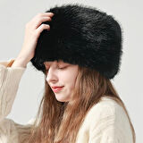 Kadın Peluş Kürk Yuvarlak Kalpak Şapka