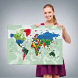 Harita Sepeti Dünya Haritası Son Derece Ayrıntılı Eğitici Okyanuslu Dekoratif Kanvas Tablo 2553