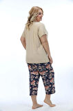 Etoile Büyük Beden Bambu Kadın Kapri Takım Pijama 74005B BEJ