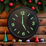 Fosforlu Duvar Saati Kabartma Rakam Küçük Saat Çap 22 Cm Siyah