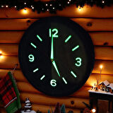 Fosforlu Duvar Saati Kabartma Rakam Küçük Saat Çap 22 Cm Siyah