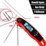 Dijital Hızlı Okunan Mutfak Termometresi - Mıknatıslı, Katlanabilir, Arkadan Aydınlatmalı Ekran, 240° Dönebilen Prob, -50°C-300°C Aralığı