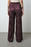 Kadın Bordo Renk Desenli Bol Paça Beli Lastikli Pantolon