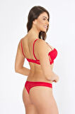 Kadın Kırmızı  Dantelli Destekli Sütyen String Takım
