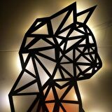 Veraart Epoksili Geometrik Ahşap Kedi Duvar Dekorlu  Gece Lambası Gri Turuncu 40 cm