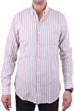 Twister 1905 Kahve Çizgili Uzun Kol Günlük Pamuk Karışımlı Keten Erkek Gömlek