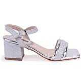 Dagoster DZA07-12531223 Gümüş Simli Kalın Topuklu Abiye Kadın Ayakkabı