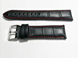 Fado  Seiko Uyumlu Hakiki  Dana  Derisi Saat Kordonu  20 mm  ( 130)  Kırmızı Dikişli  siyah