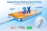 2 Adet x 2 Metre Kablo Seti, Type C-Lightning 27Watt PD Hızlı Şarj, Wahoo, Beyaz/Gümüş Metal
