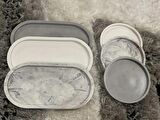 6'lı Beton Oval Ve Yuvarlak Sunumluk Seti, Dekoratif Tabak Kase, Takı Tabağı, Saksılık