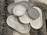 6'lı Beton Oval Ve Yuvarlak Sunumluk Seti, Dekoratif Tabak Kase, Takı Tabağı, Saksılık
