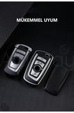 BMW 1 3 5 7 Serisi F30 F25 F20 F18 F16 F15 F10 & X1 X3 X4 X5 Deri Görünüm TPU Anahtar Kılıfı (Mavi)