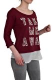 Kadın Boncuk İşli Kayık Yaka Sweat BRG-37415
