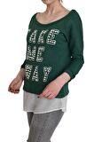 Kadın Boncuk İşli Kayık Yaka Sweat BRG-37415