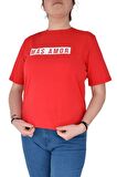 Kadın Kırmız Sıfır Yaka Baskılı Tişört BGL-ST02096