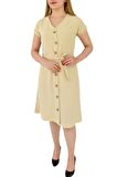 Kadın Dügmeli Ayrobin Kısa Kol Elbise BGL-ST03031