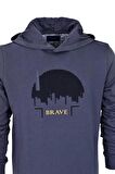 Erkek Kapüşonlu Baskılı Basic Sweatshirt R2219 BGL-ST03193