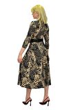 Kadın Viskon Leopar Desenli  V Yaka Elbise BGL-ST03536