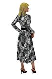 Kadın Viskon Leopar Desenli  V Yaka Elbise BGL-ST03536