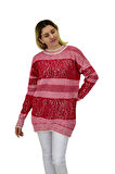 Kadın Pullu Çizgili Oversize Kazak 7592 BGL-ST04076