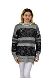 Kadın Pullu Çizgili Oversize Kazak 7592 BGL-ST04076