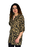 Kadın Büyük Beden Leopar Desen Viskon Bluz BGL-ST04256