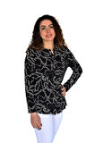 Kadın Zincir Baskılı  Düğmeli Viscon Bluz BGL-ST04266