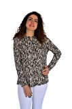 Kadın Batik Baskılı Düğmeli Viscon Bluz BGL-ST04269