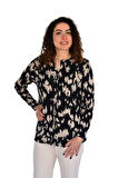 Kadın Batik Baskılı Düğmeli Viscon Bluz BGL-ST04270