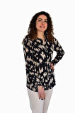Kadın Batik Baskılı Düğmeli Viscon Bluz BGL-ST04270