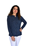 Kadın V Baskılı Düğmeli Viscon Bluz BGL-ST04272
