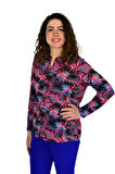 Kadın Yaprak Baskılı Düğmeli Viscon Bluz BGL-ST04273