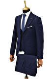 Erkek Lacivert Silim Fitt Yelekli Takım Elbise BGL-ST04304