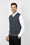 Erkek V Yaka Süveter  Çelik Örgü Regular Kalıp BGL-ST04840
