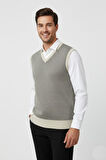 Erkek V Yaka Süveter  Çelik Örgü Regular Kalıp BGL-ST04840