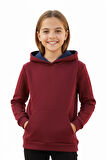 Kız Çocuk Bordo Kapüşonlu Cepli 3 İplik Sweatshirt BGL-ST04998