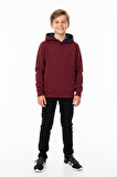 Erkek Çocuk Bordo Kapüşonlu Cepli 3 İplik  Sweatshirt BGL-ST05002