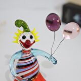 Veraart El Yapımı Murano Cam Balon Tutan Turuncu Pantolonlu Palyaço Biblo