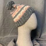 Uretti - Nurten 4514 El Yapımı Ponpon Detaylı Yün Kadın Bere - Gri