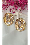 YUVARLAK TAŞLI METAL GOLD KÜPE