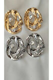 YUVARLAK TAŞLI METAL GOLD KÜPE