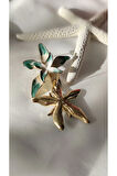 LOTUS ÇİÇEK METAL GOLD YEŞİL KÜPE