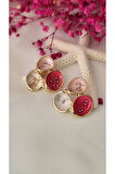 REÇİNE ÜÇLÜ METAL GOLD PEMBE KÜPE