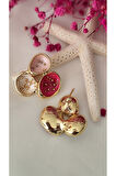 REÇİNE ÜÇLÜ METAL GOLD PEMBE KÜPE