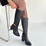 Jeoli Siyah Cilt Topuklu Çizme