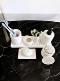 Marble Kırık Beyaz Beton Banyo Seti Tuvalet Wc Sıvı Sabunluk Diş Fırçalığı Beton Aksesuar Takım