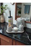 Mermer Desen Beton Banyo Seti Tuvalet Wc,Sıvı Sabunlu, Diş Fırçalığı Aksesuar Takımı, Dekorasyon